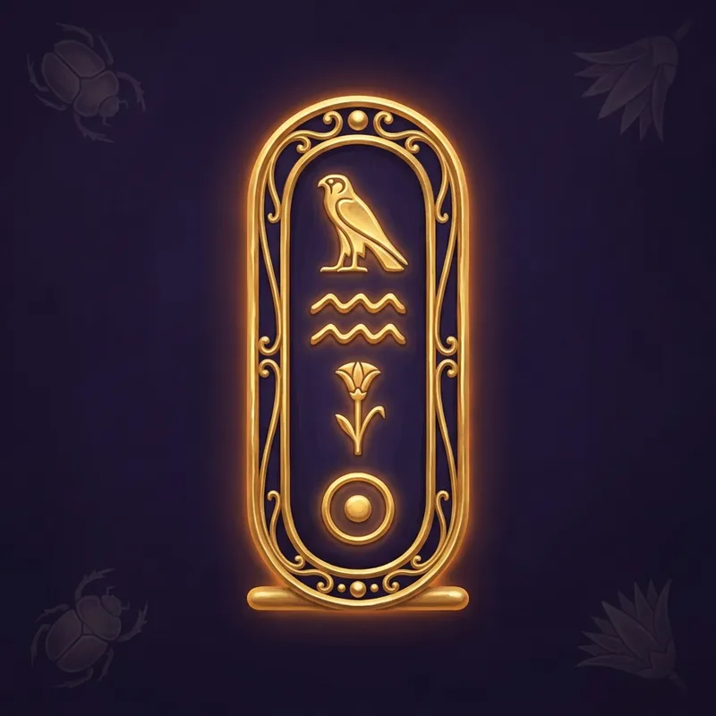 Golden cartouche with four gold hieroglyphs