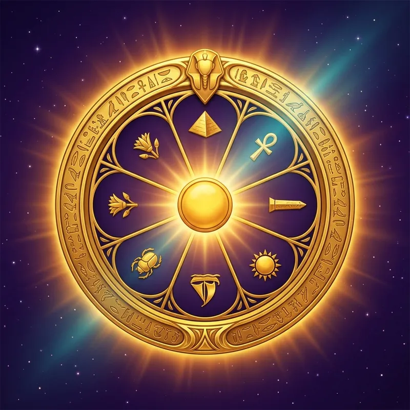Glowing golden wheel with destination icons